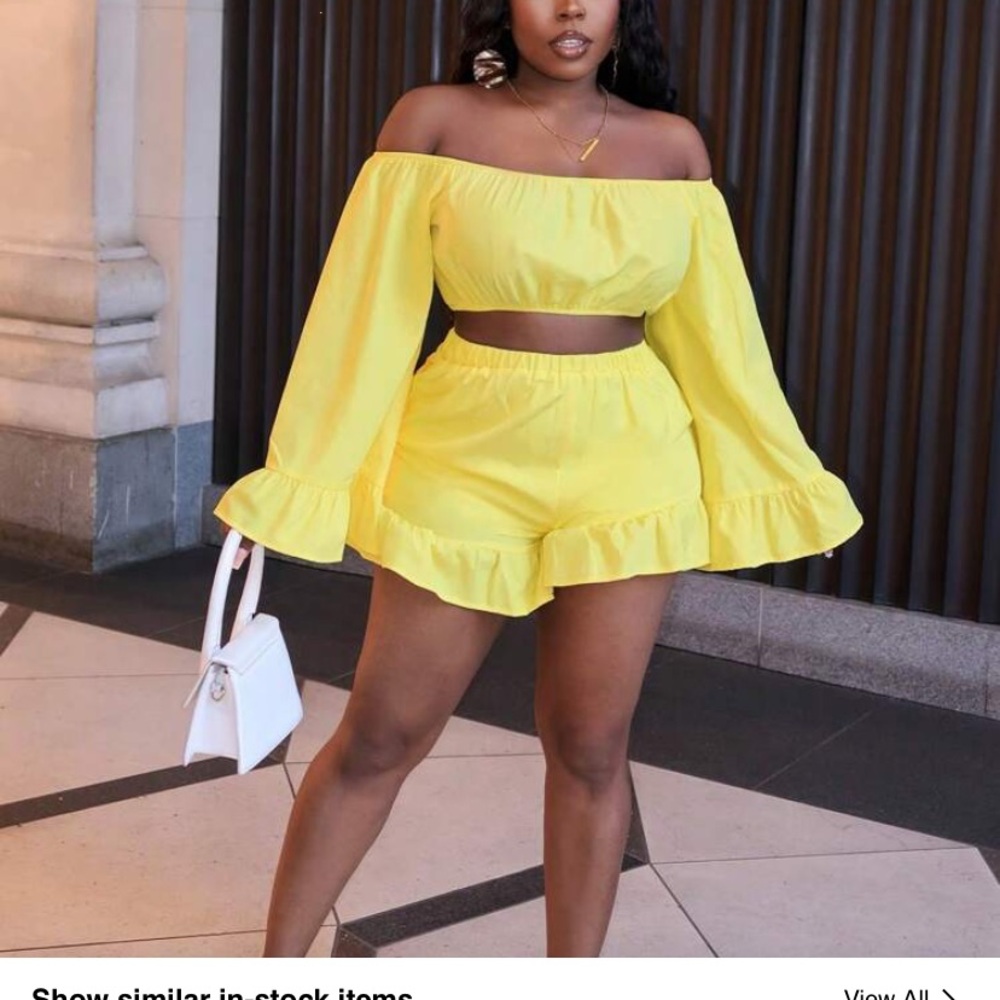 SHEIN Yellow Off-Shoulder High Waist Shorts Set